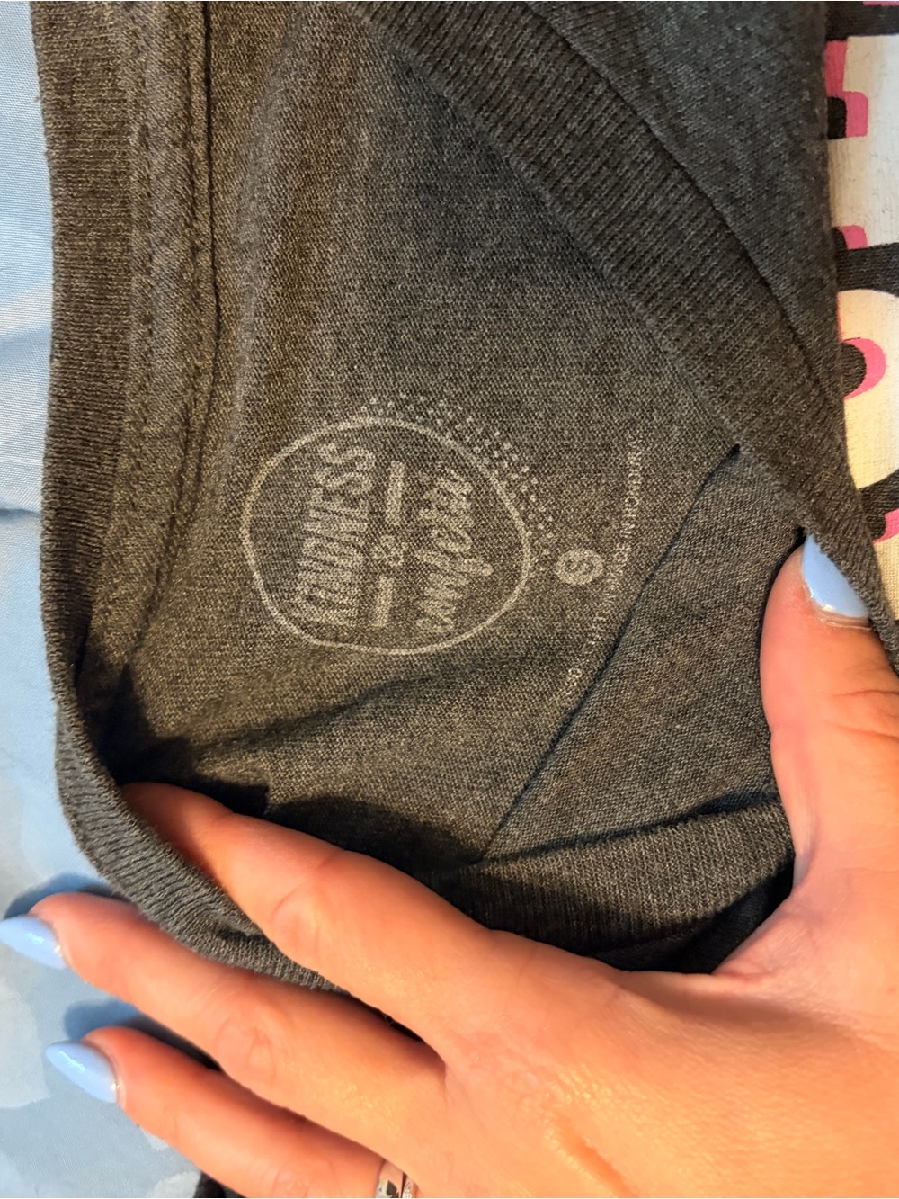 Gray Graphic Tee with Inside Tag Marking